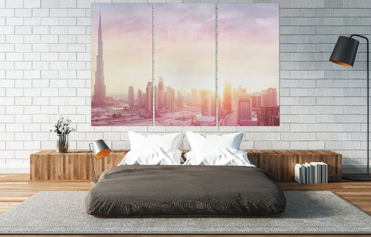 Dubai Sunrise Framed Canvas Leather Print