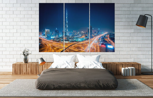 Dubai Night Framed Canvas Leather Print