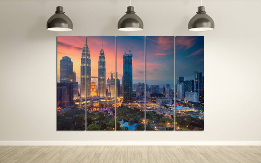 Kuala Lumpur at Sunset Canvas Eco Leather Print, Made in Italy!