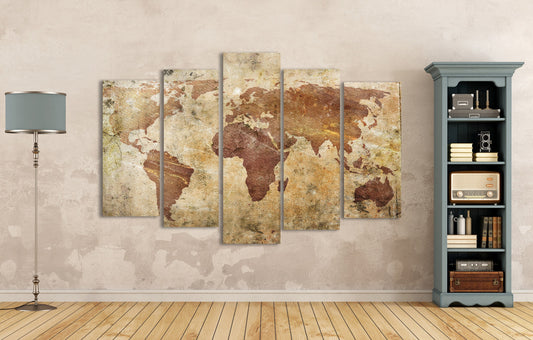 Cracked World Map Artwork Framed Canvas Leather Print