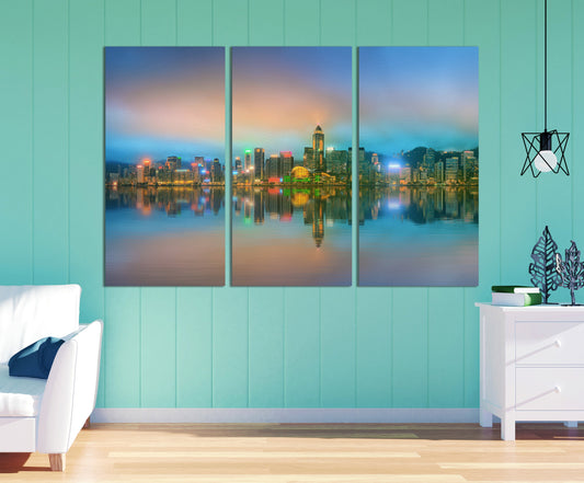 Hong Kong Panoramic Framed Canvas Leather Print