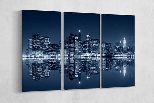Manhattan at night, New York City Framed Canvas Print