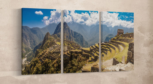 Machu Picchu Panoramic Framed Canvas Leather Print