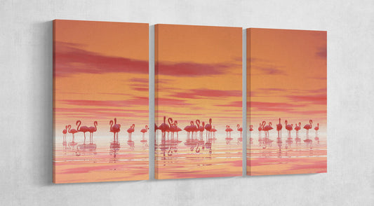 Pink Flamingos on Lake Framed Canvas Print