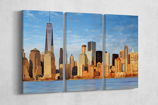 Manhattan skyscrapers and One World Trade Center Canvas Eco Leather Print, Made in Italy!