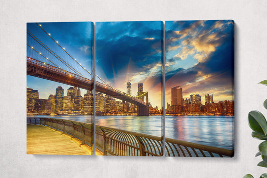 Brooklyn Bridge Framed Canvas Eco Leather Print, Made in Italy!