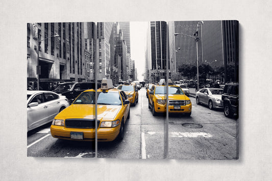 New York Yellow Cab Framed Canvas Leather Print