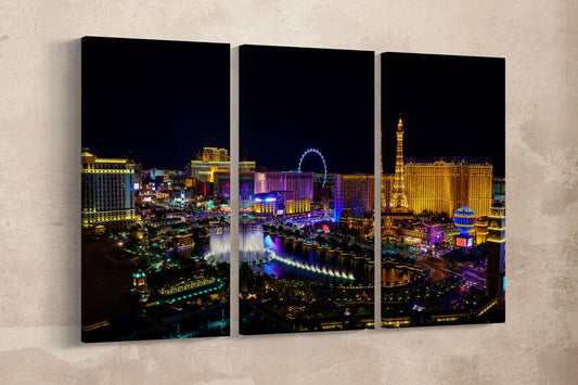 Las Vegas strip aerial framed canvas leather print