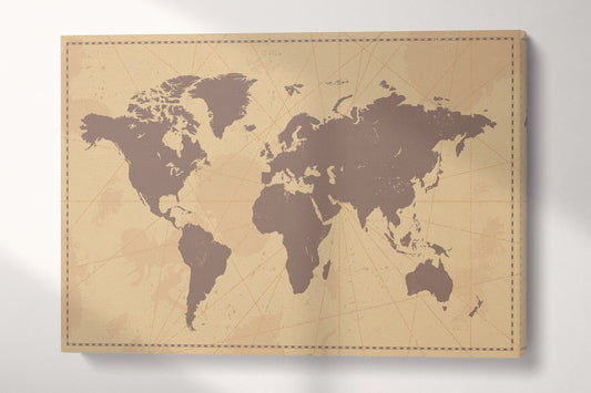 Vintage World Map Framed Canvas Leather Print