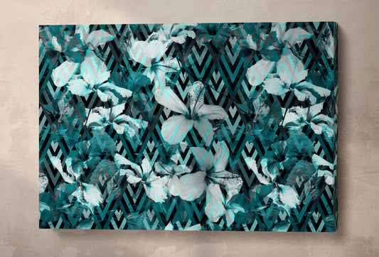 Flower Geometrical Artwork Framed Canvas Leather Print