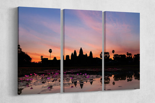 Angkor Wat Cambodia Silhouette Framed Canvas Leather Print