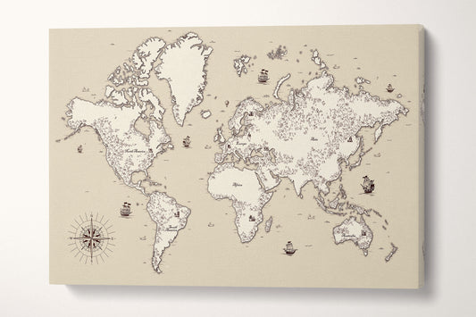 Old World Map Vintage PETA Approved Eco Leather Canvas Multi Panel Wall Art