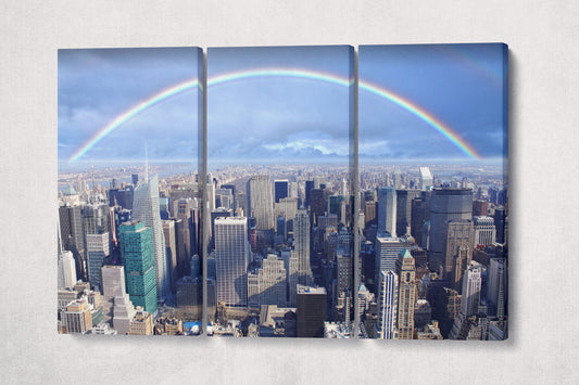 Rainbow Over Manhattan Framed Canvas Leather Print