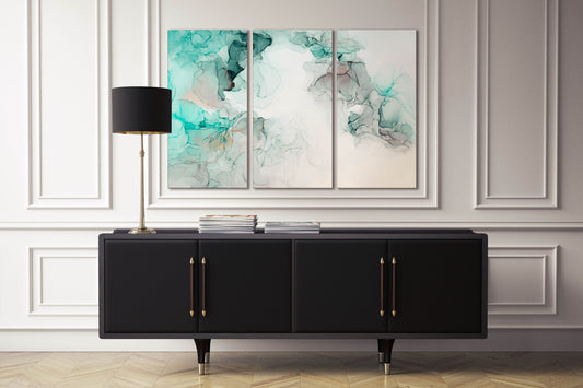 Green and white abstract art marble pattern framed canvas leather print | Large wall art | Large wall decor | Made in Italy | Home decor