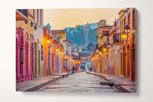 San Cristobal de las Casas in Chiapas, Mexico colorful houses facades canvas leather print