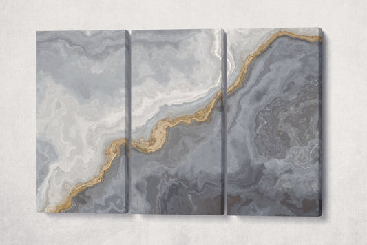Silver And Gold Marble Pattern Framed Canvas Eco Leather Print, Made in Italy!