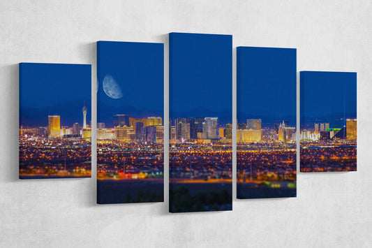 Las Vegas Strip under the Moon Framed Canvas Leather Print