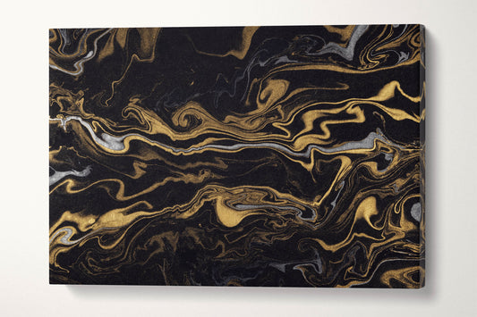 Modern Wall Art Silver and Gold on Black Background Marble Pattern Leather Print | Abstract Wall Art | Abstract Canvas | Home Decor Print