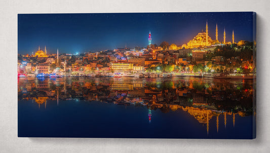 Istanbul at night wall art canvas eco leather print 3D