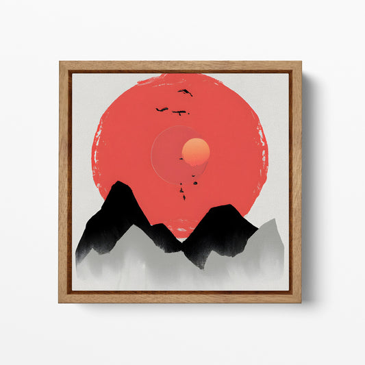 Japanese art mountains sun wood frame canvas print