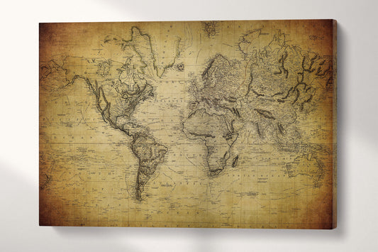 Vintage map of the world 1814 wall art canvas