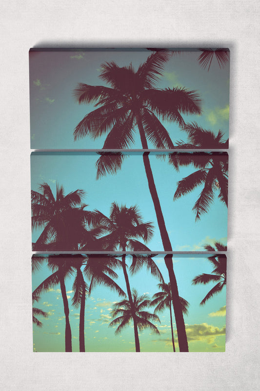 Hawaii Palms Vintage Filter silhouette 3 panels print