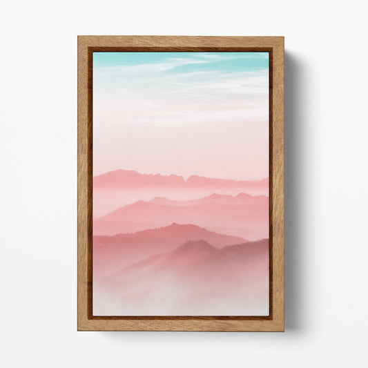 Pink mountains wood framed canvas