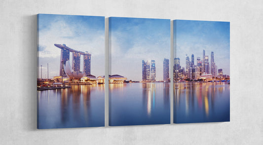 Singapore Skyline Panoramic Canvas Eco Leather Print
