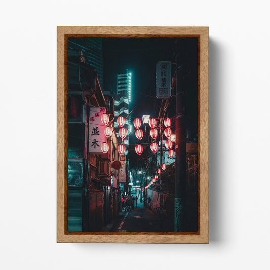 Tokyo street lantern wall art canvas wood frame