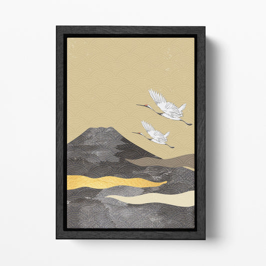 Japan Fuji herons wall art canvas black frame