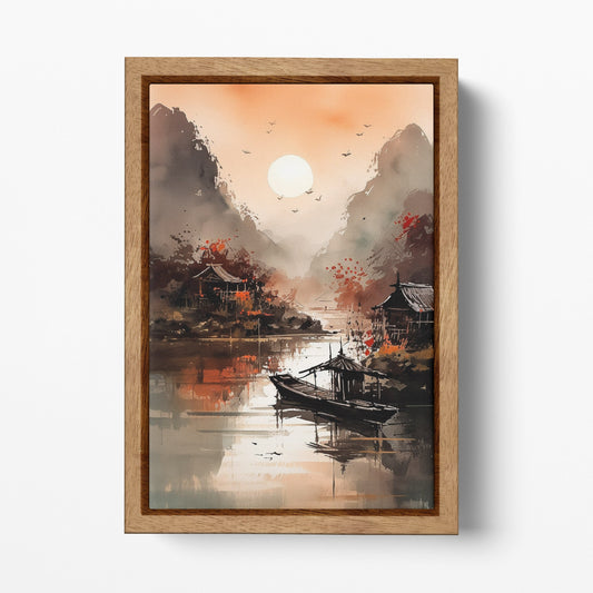 Ninh Bihn Vietnam Sunset Wall Art Home Decor Canvas Eco Lather Print Wood Frame