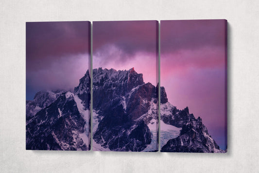 Torres del Paine Peak, Patagonia, Chile Wall Art Canvas Eco Leather Print, Made in Italy!
