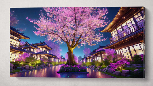 Cherry Tree Houses At Night Anime Japan canvas 3D