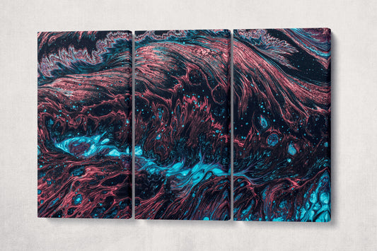 Red and Blue Modern Abstract Wall Art Eco Leather Canvas Print, Made in Italy!