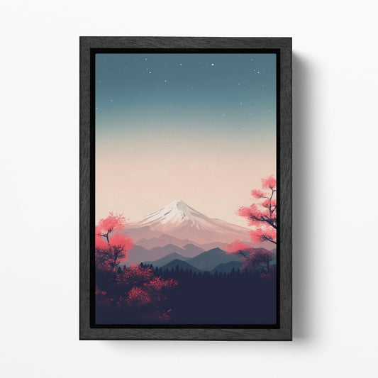 Fuji's Tranquil Bloom Canvas Japan Wall Art Eco Leather Print Black Frame