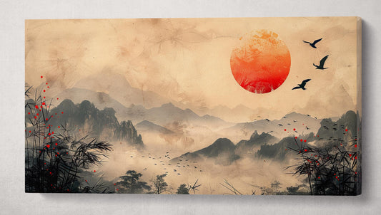 Radiant Horizon Mountain Sunrise Asian Wall Art Home Decor Framed Canvas Print