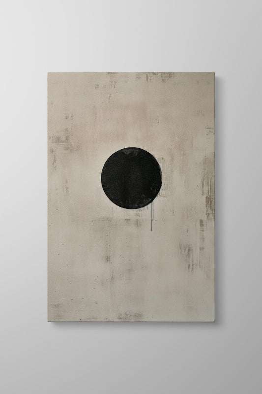 Void in Focus: Abstract Minimalist Black Circle - Contemporary Wall Art Eco Leather Canvas Wall Decor Print Flat