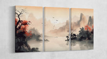 Charger l'image dans la galerie, Silent Dawn over Misty Waters Wall Art Home Decor Framed Canvas Eco Leather Print 3 Panels