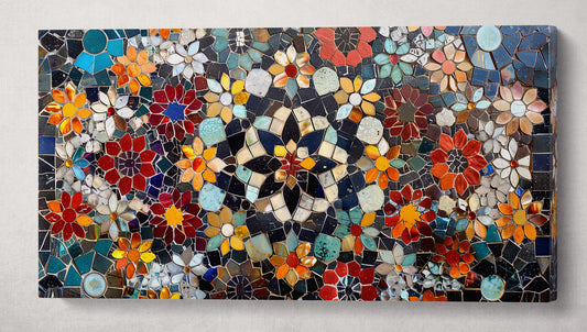 Blooming Mosaic: Symphony of Colors Wall Art Home Decor Framed Canvas Eco Leather Print