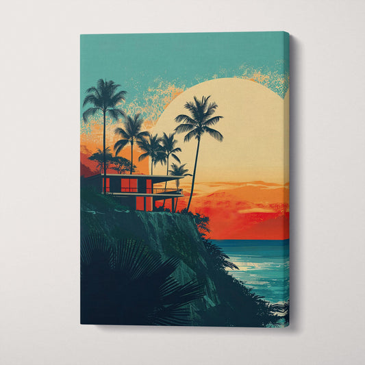 Sunset Dreams on the Coastline Canvas Wall Art Eco Leather Print