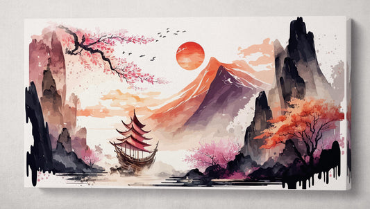 Crimson Junk Voyage Asian Wall Art Home Decor Framed Eco Leather Canvas Print Single Panel