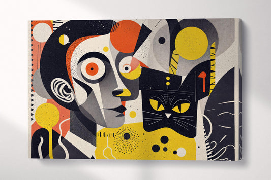Abstract Narratives: Dadaism with a Feline Twist Wall Art Home Decor Eco Leather Print Wall 3D