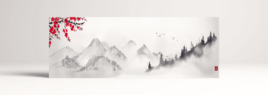 Japanese mountain landscape artwork black and white wall art canvas print 105x36 cm