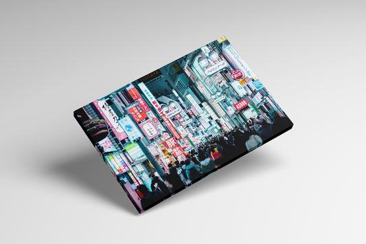 Tokyo Night Lights Shibuya Street Neon Glow Eco Leather Canvas Print Levitating