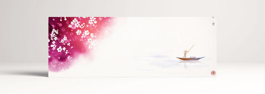 Japanese lake sakura cherry blossom artwork wall decor canvas print 105x36 cm