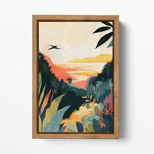 Tropical Horizon Modern Nature Wall Art Wood Frame Eco Leather Print