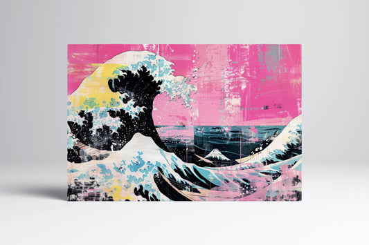 The Great Wave off Kanagawa Punk Edition in Pink Canvas Eco Leather Print Reproduction