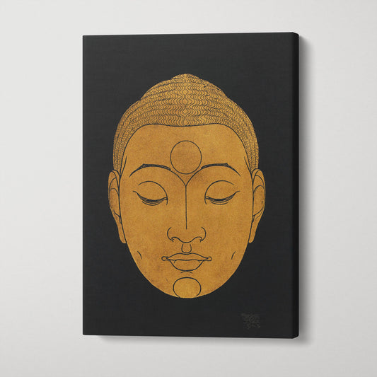 Golden Buddha Face Reijer Johan Antonie Stolk Minimal Zen Canvas Wall Art Eco Leather Print Gallery Wrap