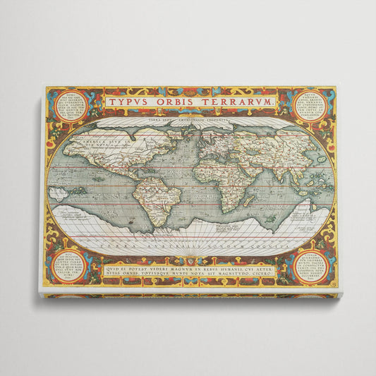 Antique World Map Eco-Leather Canvas Print Vintage Typus Orbis Terrarum Large Wall Art 3D
