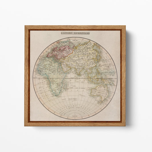 1808 Eastern Hemisphere Antique Map Natural Wood Floating Frame